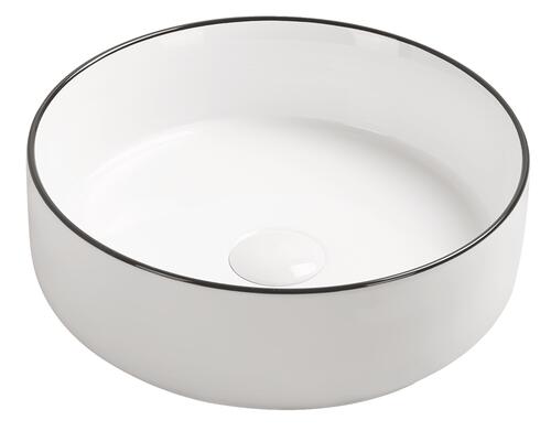 Vasque à poser LISEA en céramique avec liseré noir Ø34,6 x H. 11,4 cm